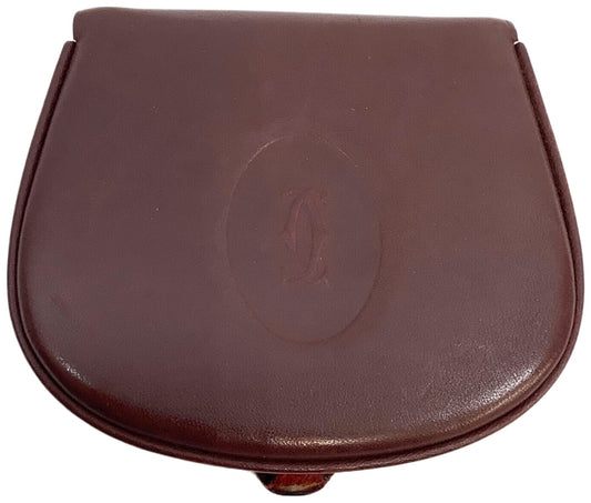 Cartier Must de Cartier Coin Purse Wallet Bordeaux Leather Small Authentic Used