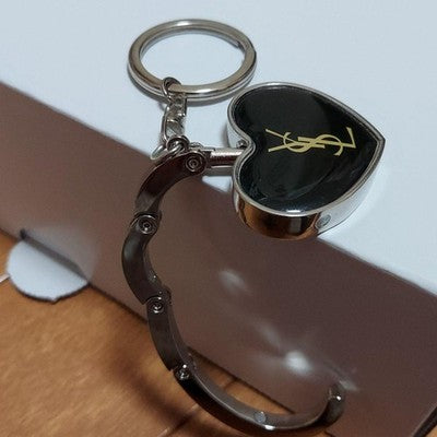 Saint Laurent Bag Hook Purse Hanger Key Ring Cassandra Silver Black Heart Used