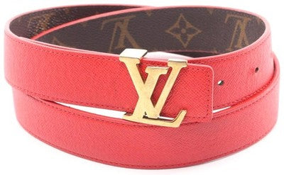 Louis Vuitton Initiales Belt Reversible Monogram Red Leather M9498 Women 80/32
