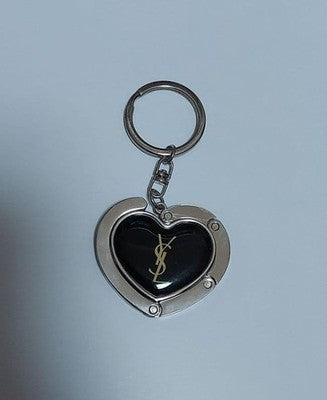 Saint Laurent Bag Hook Purse Hanger Key Ring Cassandra Silver Black Heart Used
