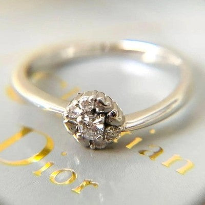 Excellent Christian Dior Platinum Pt900 5P Diamond Flower Ring Size 52 US 6
