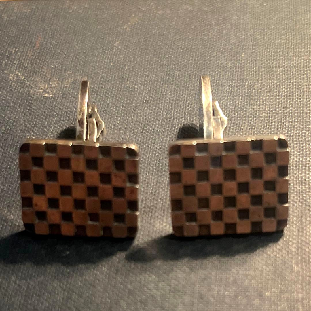 GEORG JENSEN Sterling Silver Cufflinks 925S Denmark Checkered Pattern Vintage