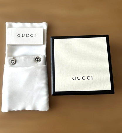 GUCCI Double G GG Marmont Flower Mismatch Stud Earrings Silver 925 Authentic