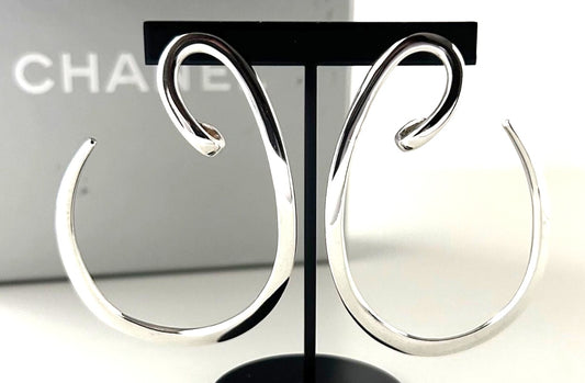CHANEL Vintage Large Hoop Earrings Silver 925 Sterling Silver Rare Authentic