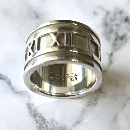 Tiffany & Co. Atlas Wide Band Ring Silver 925 Roman Numeral US6 EU51 Authentic