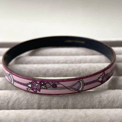 MICHAELA FREY Enamel Bangle Bracelet Pink Purple Floral Austria Copper 7.9in