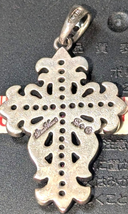 A&G Ruby Cross Pendant Top Silver Gothic Fleur Vintage Pink Stones Rare Japan