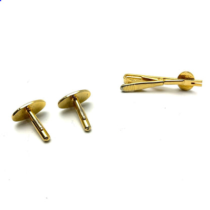 CARTIER 2C Logo Cufflinks Tie Pin Set Gold Tone Black Enamel Mens Accessories