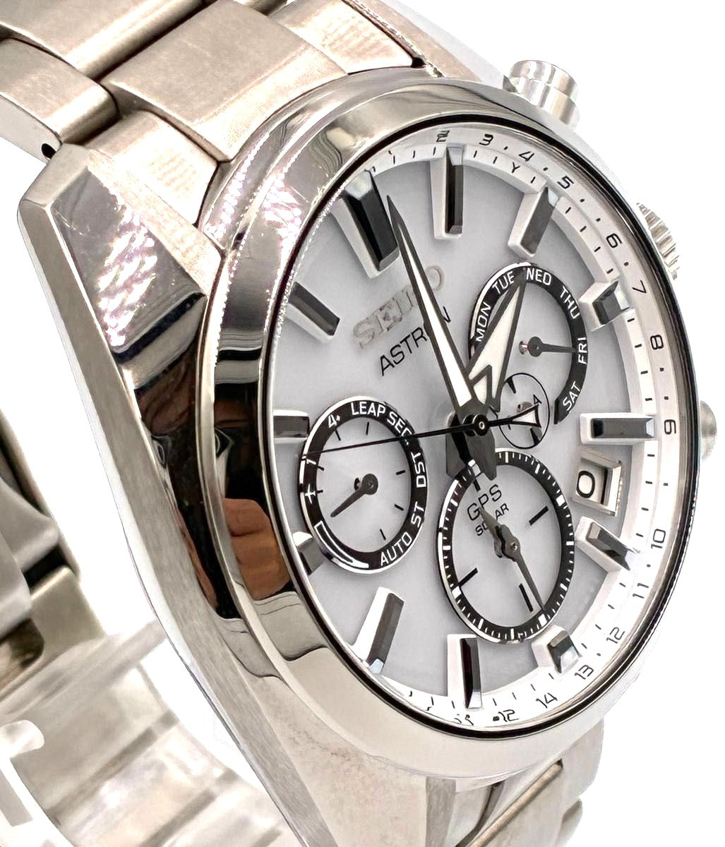 SEIKO Astron SBXC047 5X53 GPS Solar Watch Silver Stainless Steel 41mm Japan Used