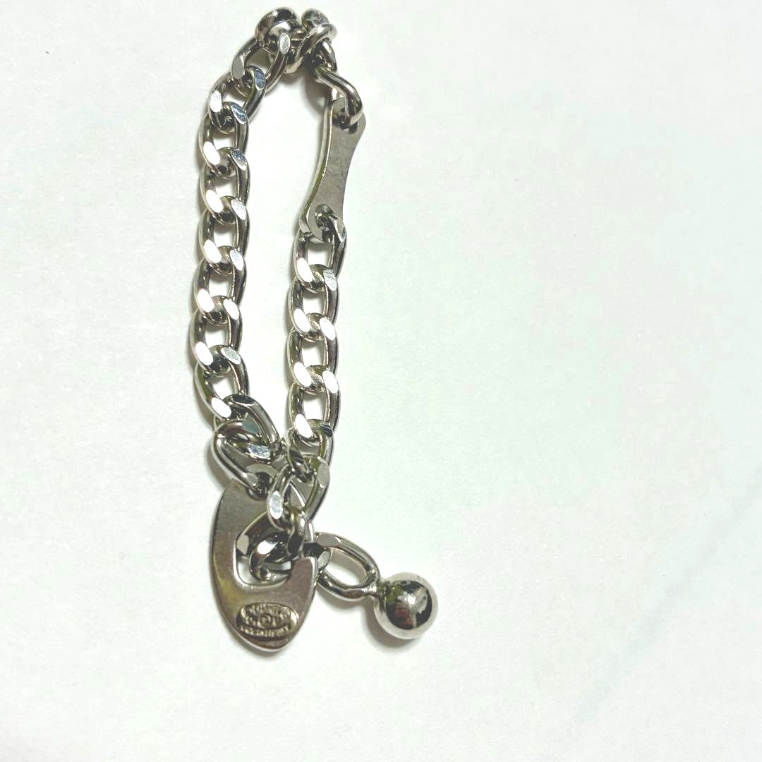 CHANEL Key Chain Holder Silver Tone Curb Chain Ball Charm Made in France Used