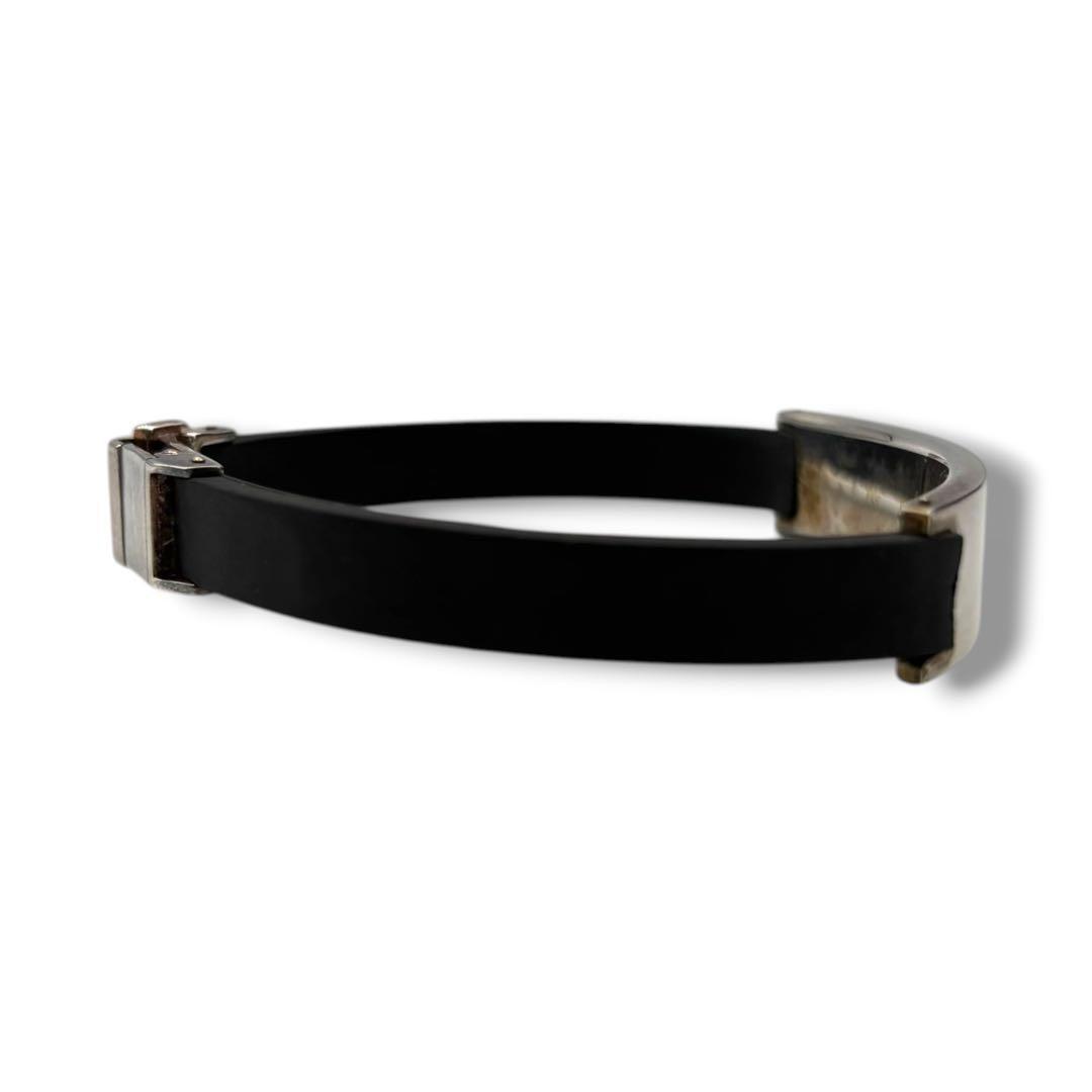 Gucci Rubber Sterling Silver 925 Plate ID Bracelet Bangle 18cm 7.1in