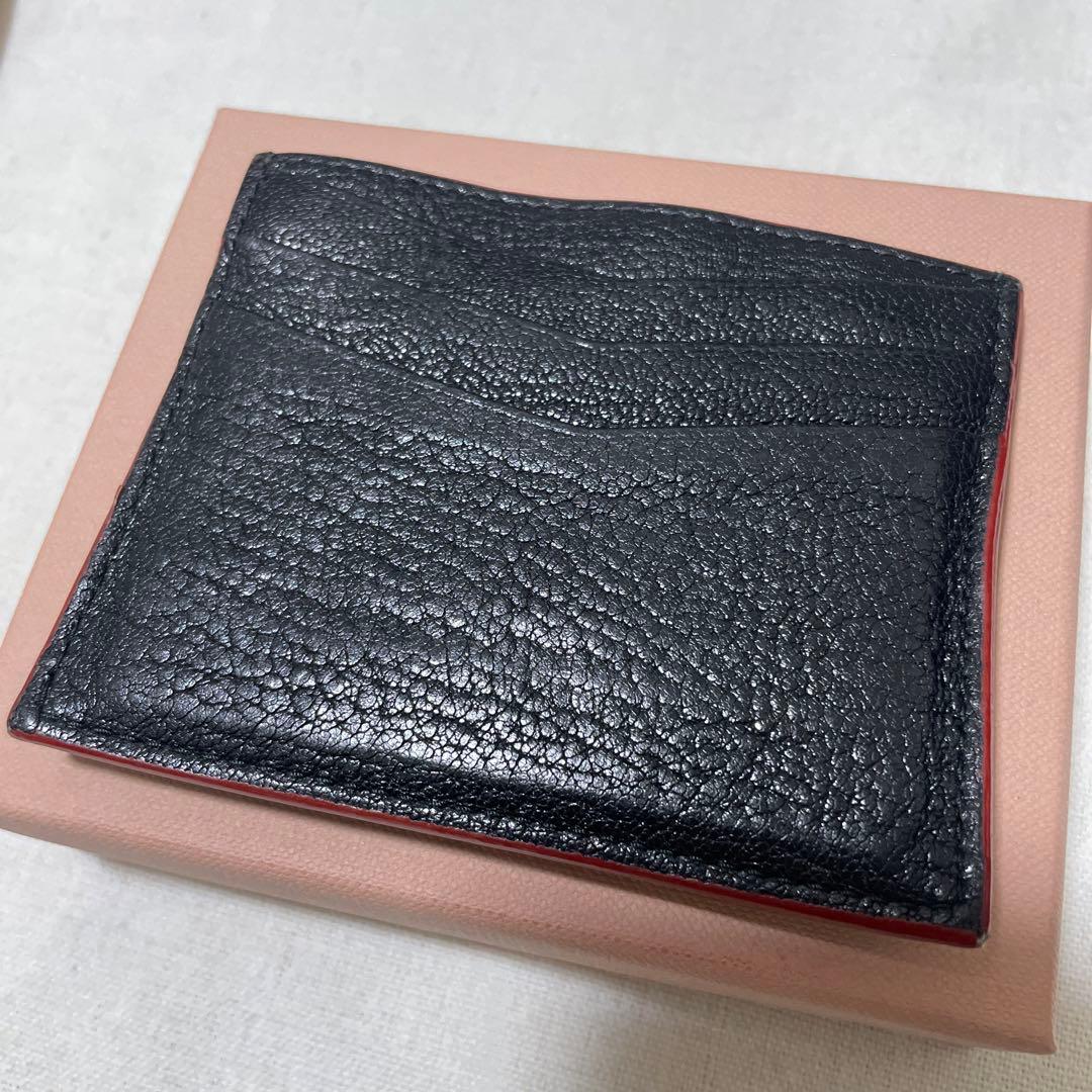 Miu Miu Madras Leather Card Holder Black Red Heart Gold Logo 6 Slots Italy