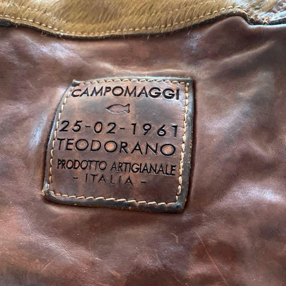 CAMPOMAGGI Leather Shoulder Bag Brown Calf Hair Studded Italy Crossbody Vintage