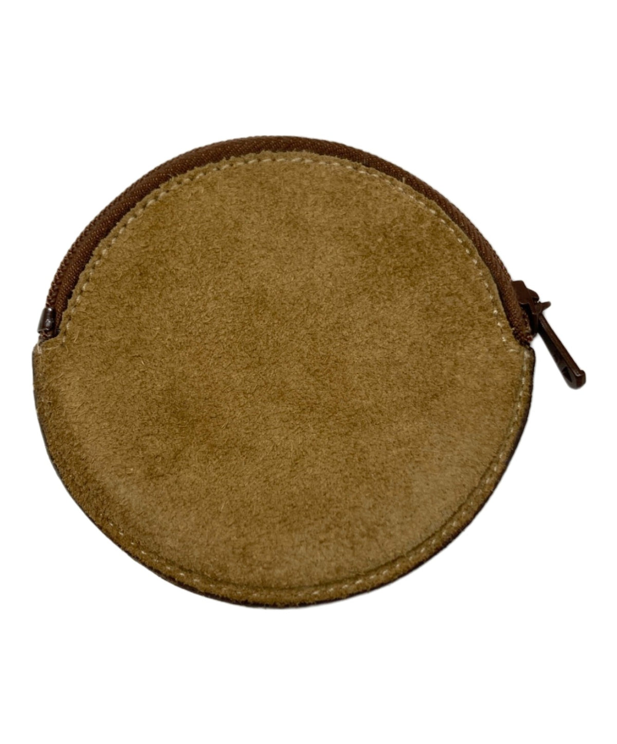 LOEWE Anagram Logo Round Coin Case Purse Brown Suede Leather Zip Vintage