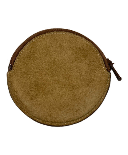 LOEWE Anagram Logo Round Coin Case Purse Brown Suede Leather Zip Vintage