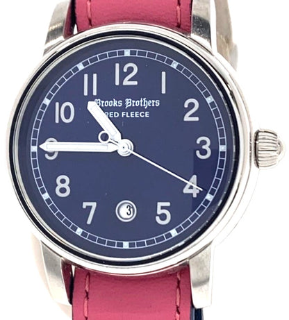 Brooks Brothers Red Fleece Quartz Watch Date Navy Dial Pink Leather Band VJ12