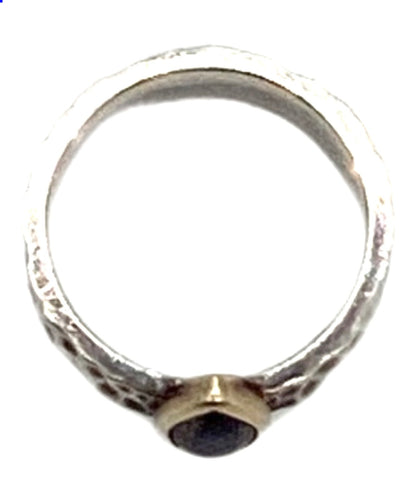 Agete Ring Lapis Lazuli K10 Gold Silver Hammered Band US2.5 EU43 Women Jewelry