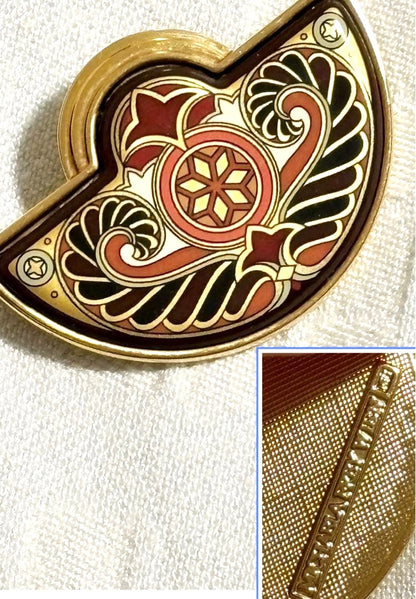 Michaela Frey Wien Enamel Brooch Half Moon Cloisonne Gold Tone Vintage Austria