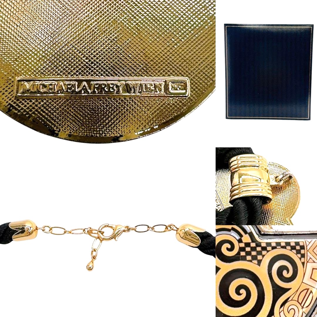 MICHAELA FREY WIEN Klimt Enamel Pendant Necklace Gold Black Vintage Austria