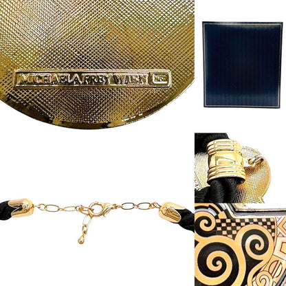 MICHAELA FREY WIEN Klimt Enamel Pendant Necklace Gold Black Vintage Austria