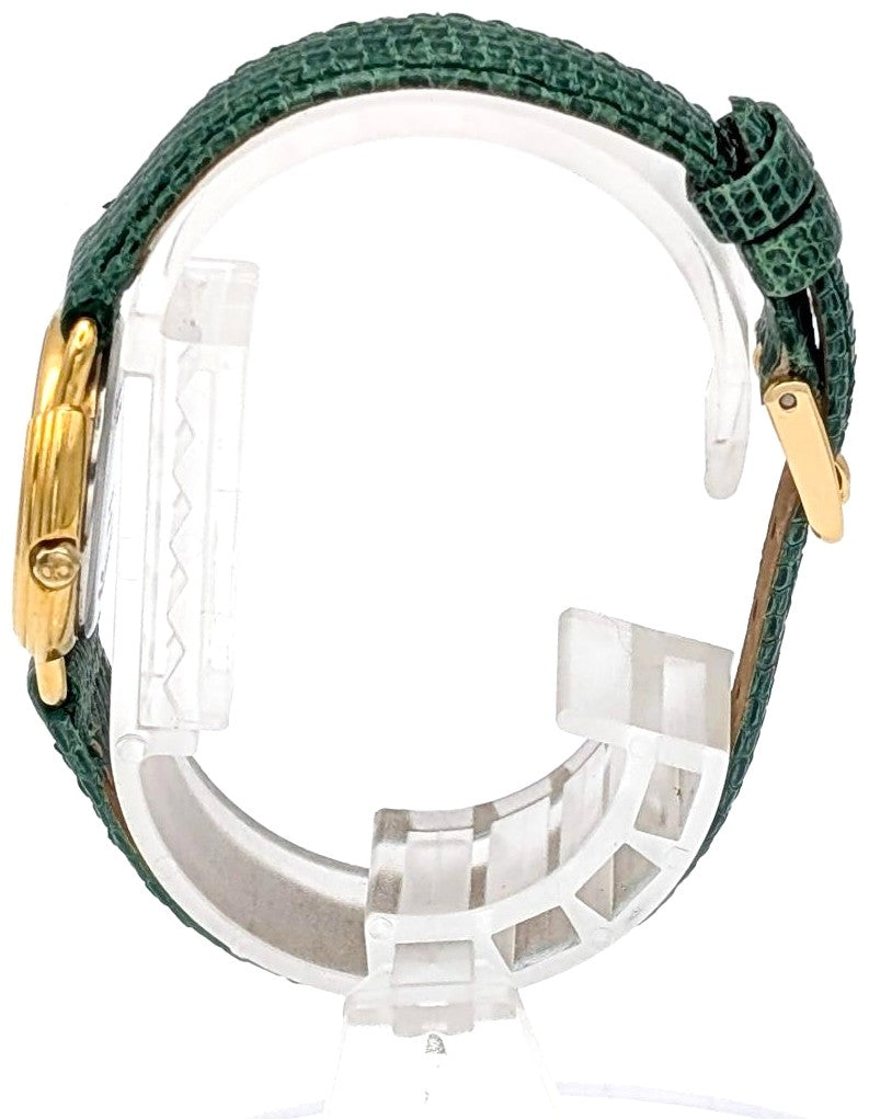 Christian Dior Paris Vintage Watch Shell Dial Gold Green Leather 25.8mm Swiss