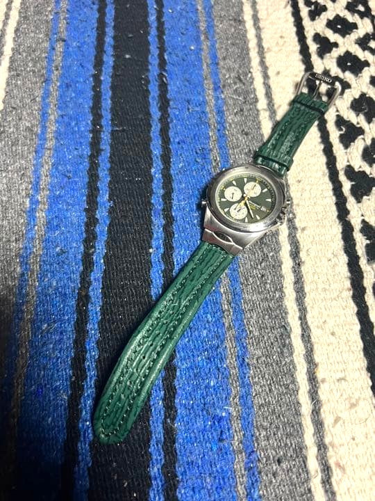 SEIKO Giugiaro Macchina Sportiva Chronograph Green Dial 43mm Vintage 1999 Watch