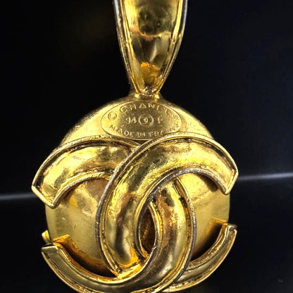 CHANEL CC Logo Ball Pendant Top Gold GP Vintage Necklace Charm 5.5cm Made France