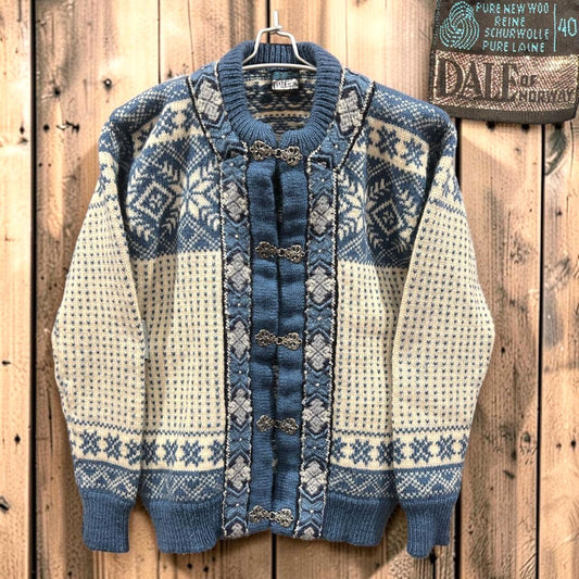 DALE OF NORWAY Nordic Cardigan Sweater Women Blue White Pure Wool Size 40 L