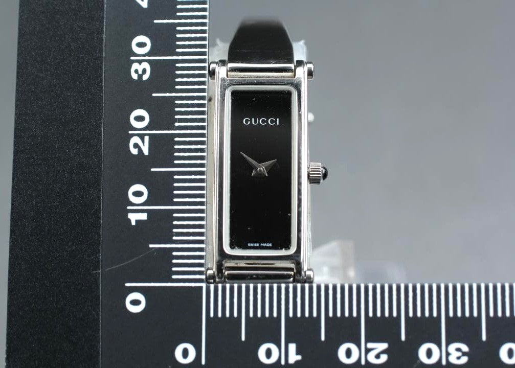 GUCCI 1500L Bangle Watch Black Dial Rectangle Stainless Steel Quartz Swiss Made