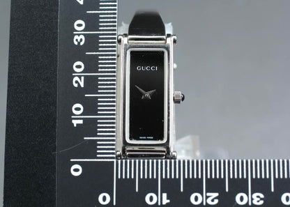 GUCCI 1500L Bangle Watch Black Dial Rectangle Stainless Steel Quartz Swiss Made