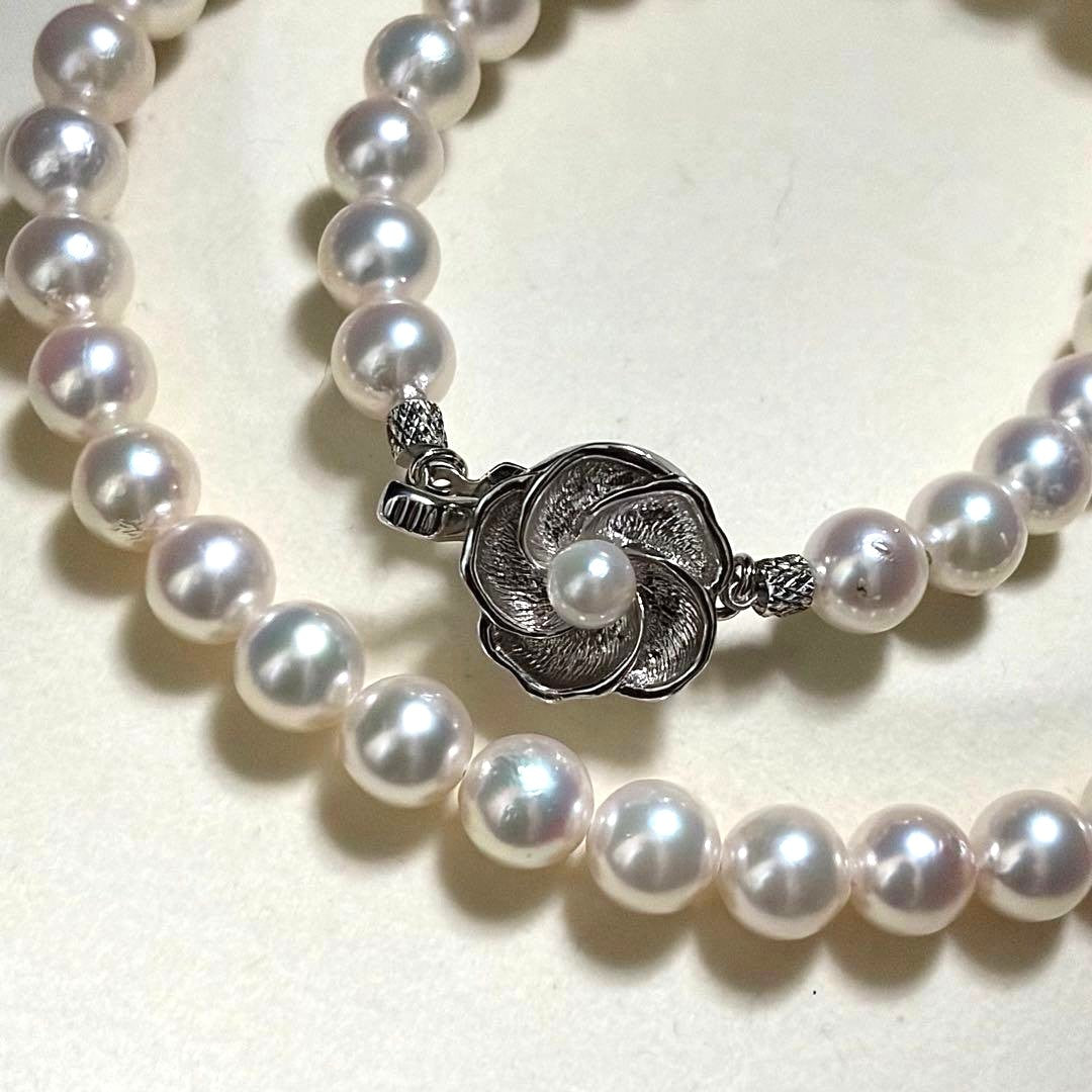 Akoya Pearl Necklace White 7.0mm Silver Flower Clasp 39cm 15.4in Japan