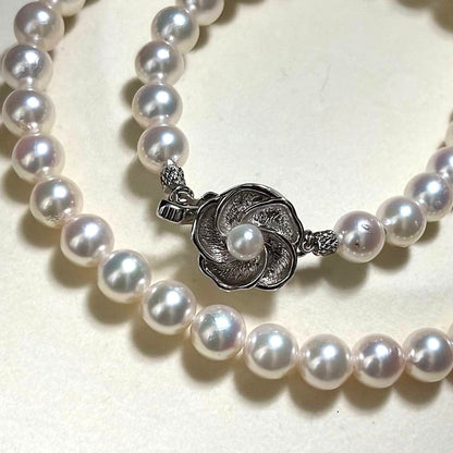 Akoya Pearl Necklace White 7.0mm Silver Flower Clasp 39cm 15.4in Japan