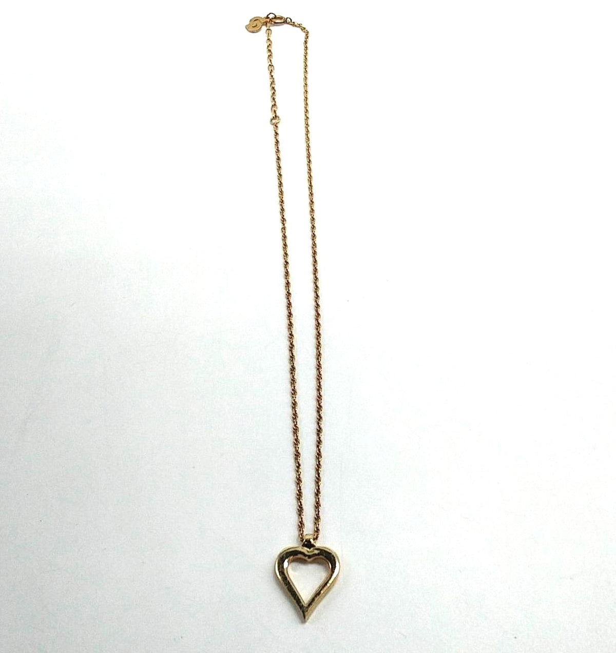 Christian Dior Open Heart Pendant Necklace Gold Tone Chain Authentic Vintage