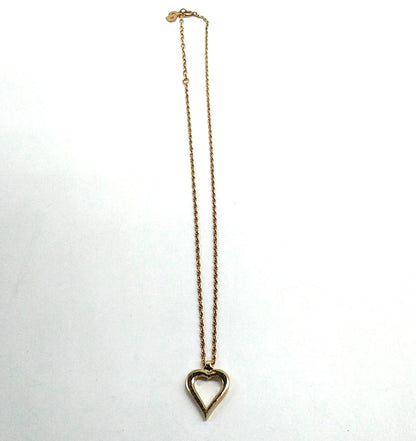 Christian Dior Open Heart Pendant Necklace Gold Tone Chain Authentic Vintage
