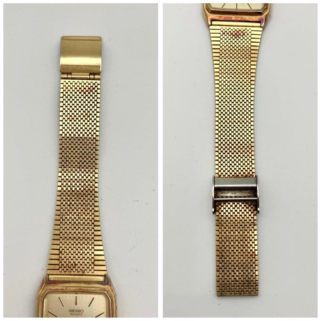 SEIKO Quartz Mens Square Gold Tone Dress Watch Vintage Analog Japan Used