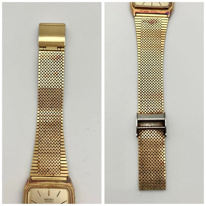 SEIKO Quartz Mens Square Gold Tone Dress Watch Vintage Analog Japan Used