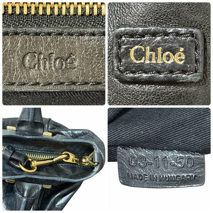 Chloe Ethel 2way Tote Bag Black Leather Gold Square Hardware Shoulder Handbag