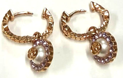 GUCCI Double G Flower Hoop Earrings Pink Gold Pearl Rhinestone 2.3cm Japan