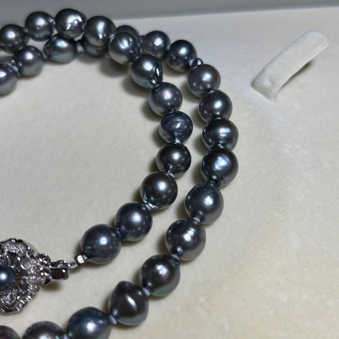 Akoya Pearl Necklace Blue Gray 7.6-7.9mm 17in. Silver Clasp Japan Used Authentic