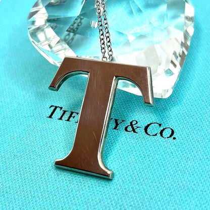Tiffany & Co T Initial Letter Pendant Necklace Silver 925 Chain 20in Jewelry