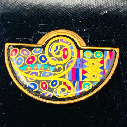 MICHAELA FREY WIEN Vintage Enamel Brooch Pin Geometric Fan Gold Tone Austria