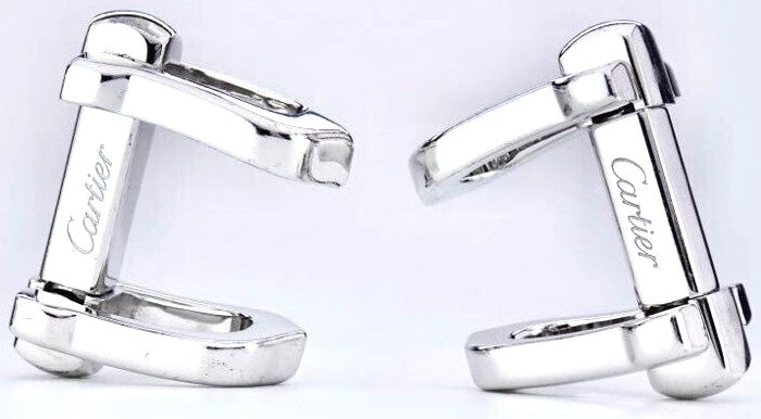 Cartier Long C Shape Decor Cufflinks Silver 925 Authentic Men Japan Used Cuffs
