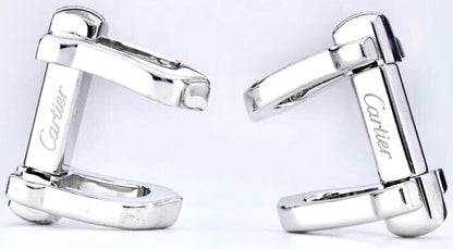 Cartier Long C Shape Decor Cufflinks Silver 925 Authentic Men Japan Used Cuffs