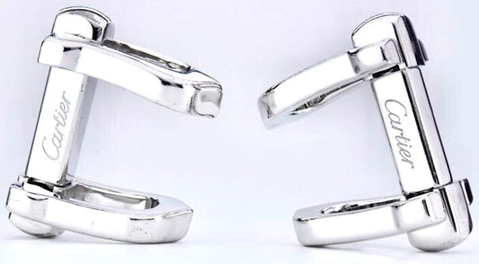 Cartier Long C Shape Decor Cufflinks Silver 925 Authentic Men Japan Used Cuffs
