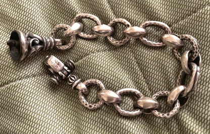 Leonard Kamhout Silver 925 Chain Link Bracelet Hammered Toggle Clasp 109g Used