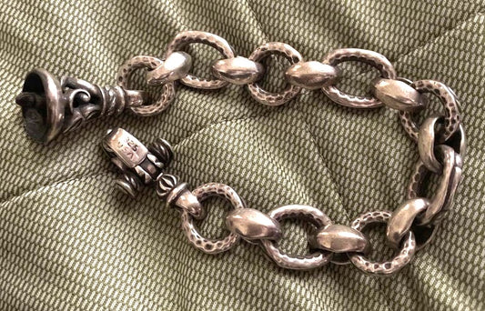 Leonard Kamhout Silver 925 Chain Link Bracelet Hammered Toggle Clasp 109g Used