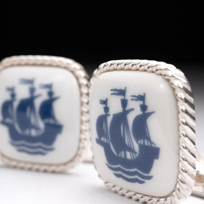 Royal Copenhagen x Georg Jensen Silver 925 Sailing Ship Cufflinks Denmark 2.3cm