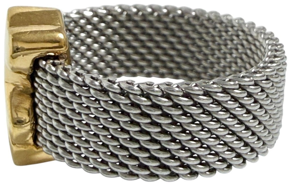 TOUS Bear Mesh Ring US6 EUR51 Wide Band K18 Gold Silver Stainless Steel Used