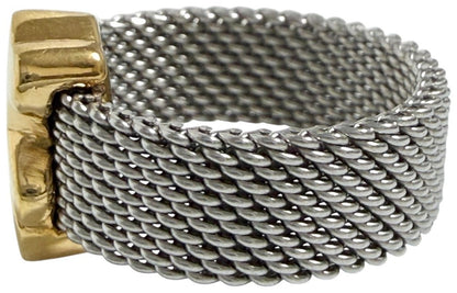 TOUS Bear Mesh Ring US6 EUR51 Wide Band K18 Gold Silver Stainless Steel Used