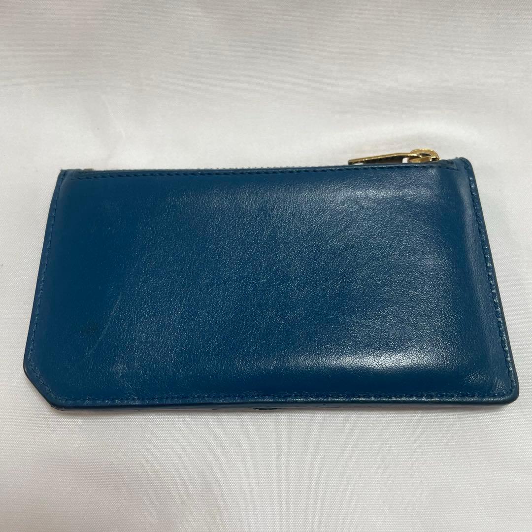 Saint laurent Blue Leather Gold Star Fragment Case Coin Purse 7.5x13cm 2.9x5.1in